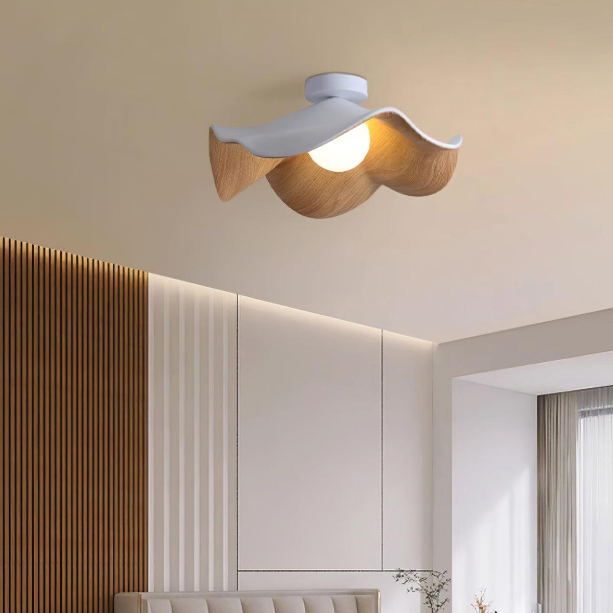 Lotus Leaf Ceiling Lamp | Metal & Resin | White Wood Finish