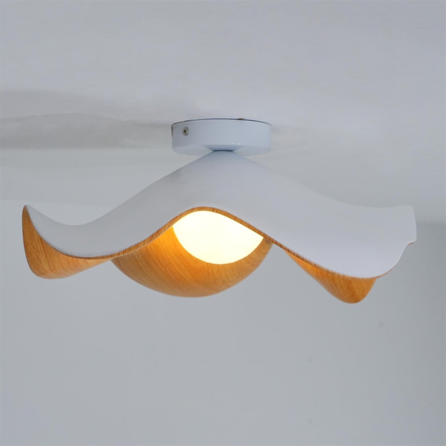 Lotus Leaf Ceiling Lamp | Metal & Resin | White Wood Finish