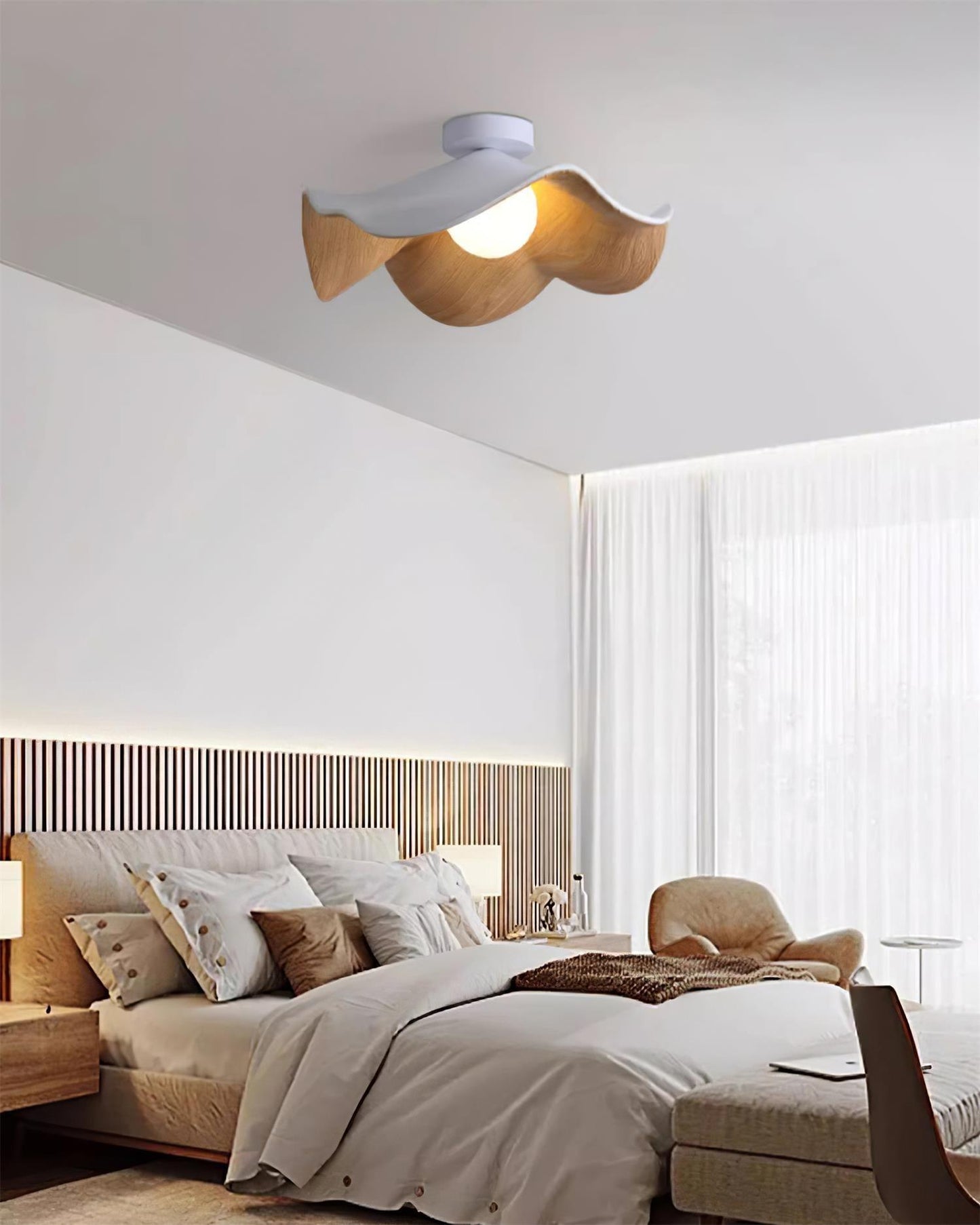 Lotus Leaf Ceiling Lamp | Metal & Resin | White Wood Finish