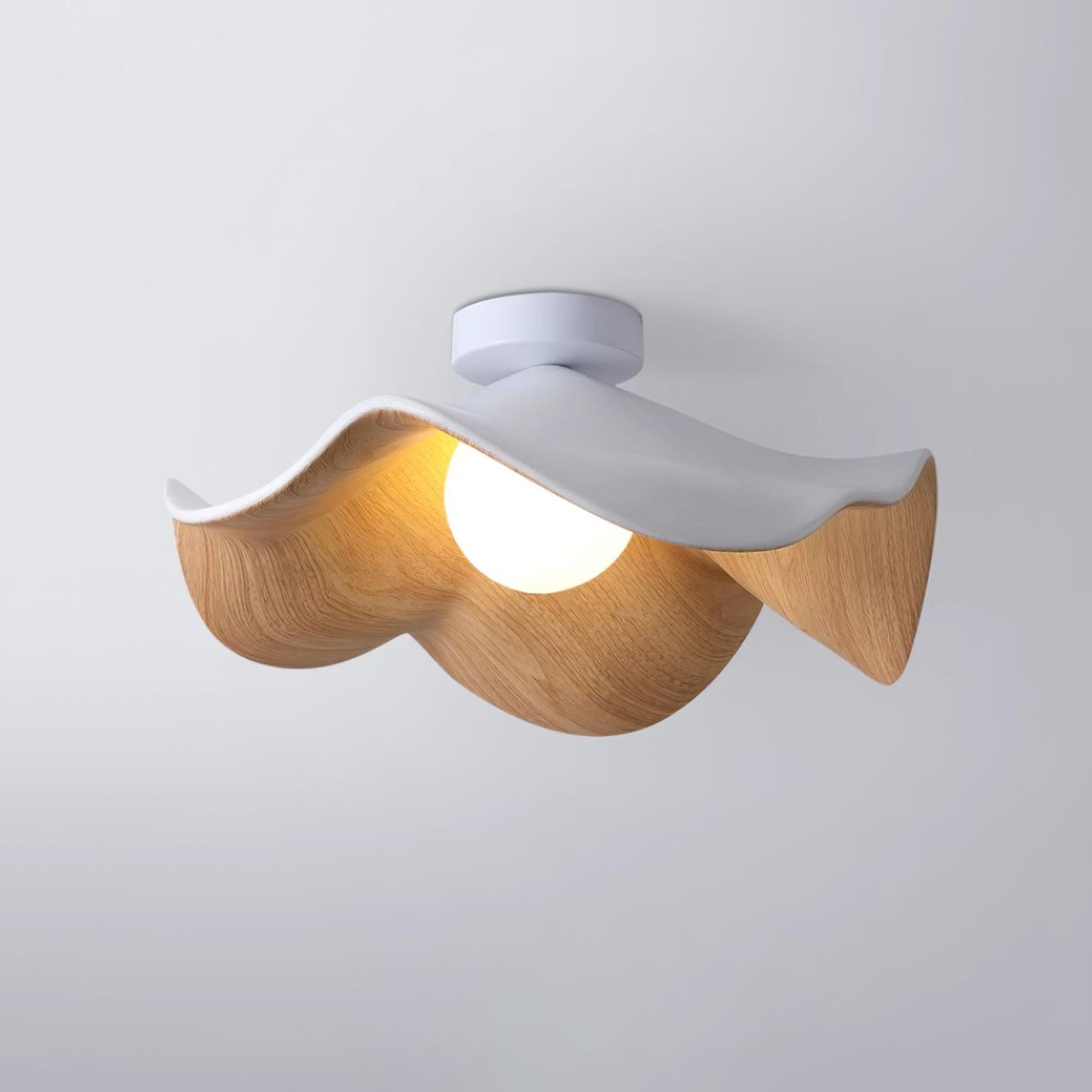 Lotus Leaf Ceiling Lamp | Metal & Resin | White Wood Finish