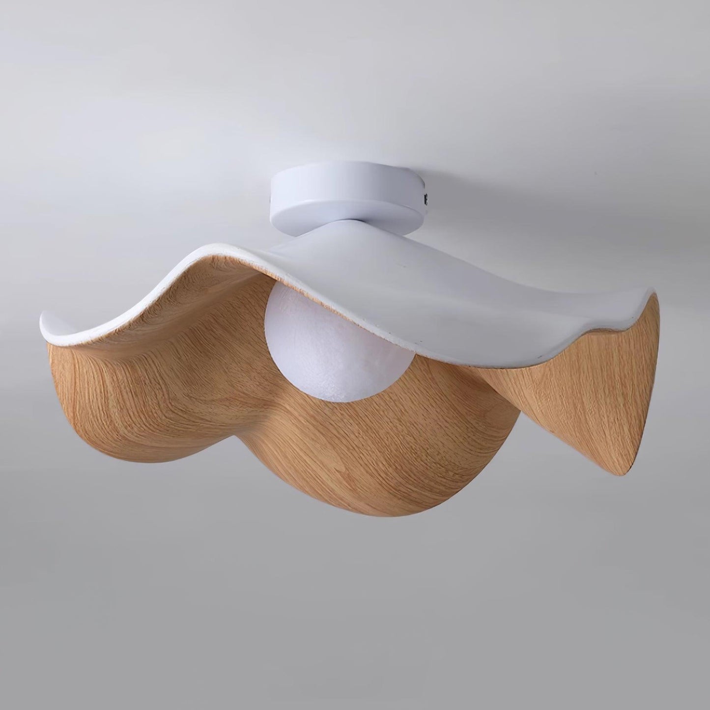 Lotus Leaf Ceiling Lamp | Metal & Resin | White Wood Finish