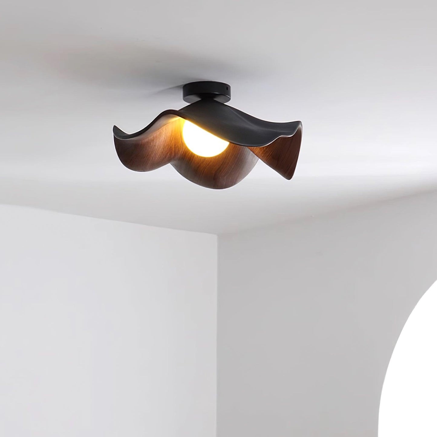 Lotus Leaf Ceiling Lamp | Metal & Resin | White Wood Finish