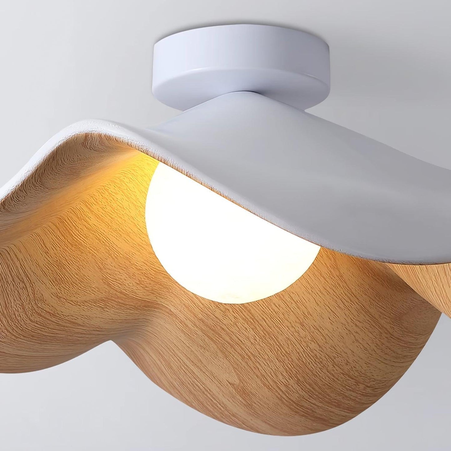 Lotus Leaf Ceiling Lamp | Metal & Resin | White Wood Finish