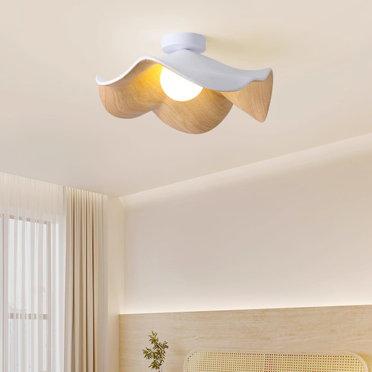 Lotus Leaf Ceiling Lamp | Metal & Resin | White Wood Finish