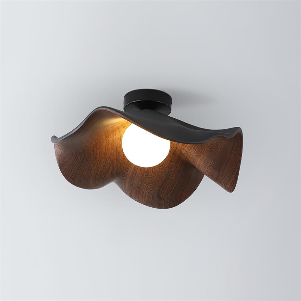 Lotus Leaf Ceiling Lamp | Metal & Resin | White Wood Finish