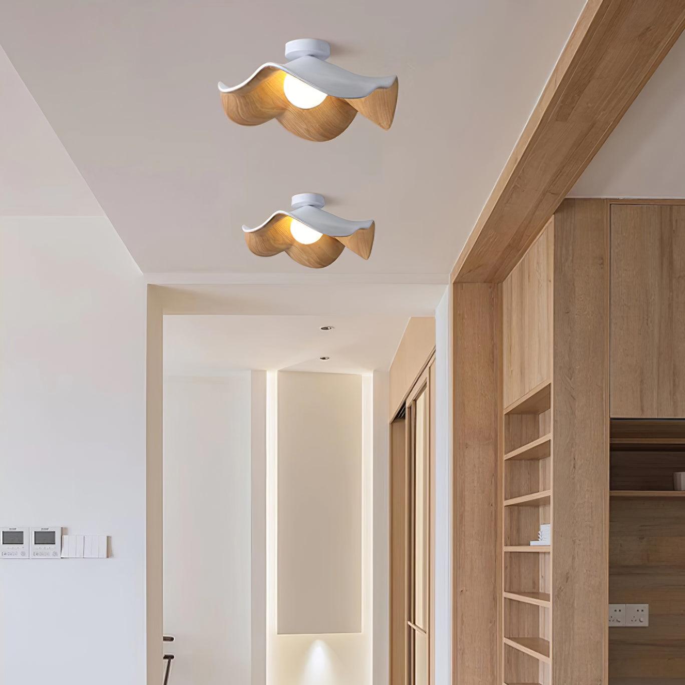 Lotus Leaf Ceiling Lamp | Metal & Resin | White Wood Finish