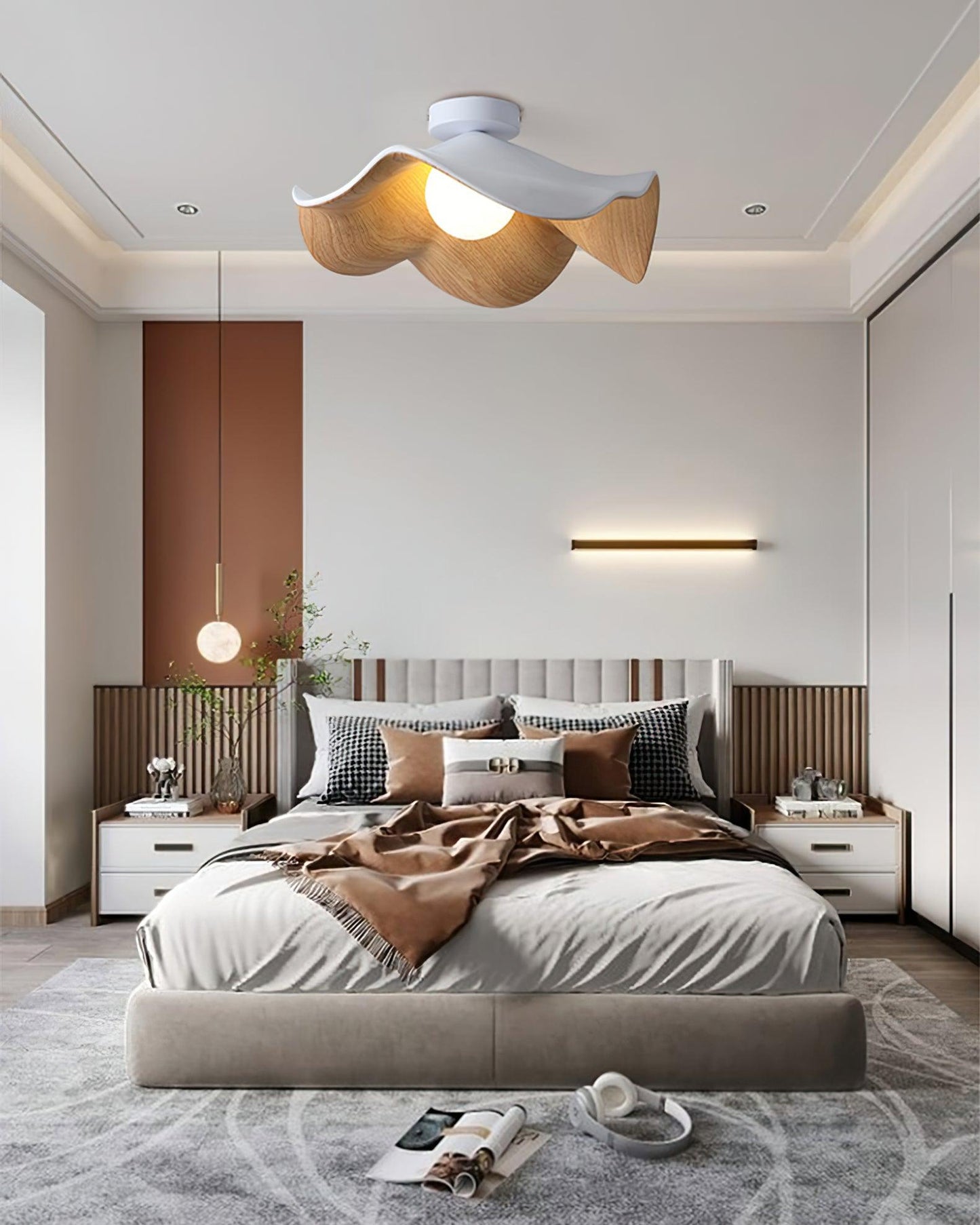 Lotus Leaf Ceiling Lamp | Metal & Resin | White Wood Finish