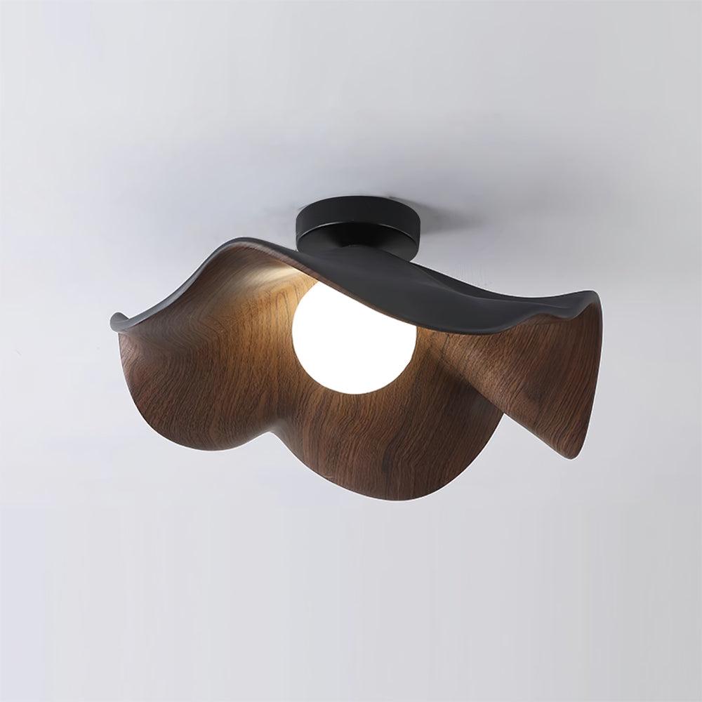 Lotus Leaf Ceiling Lamp | Metal & Resin | White Wood Finish