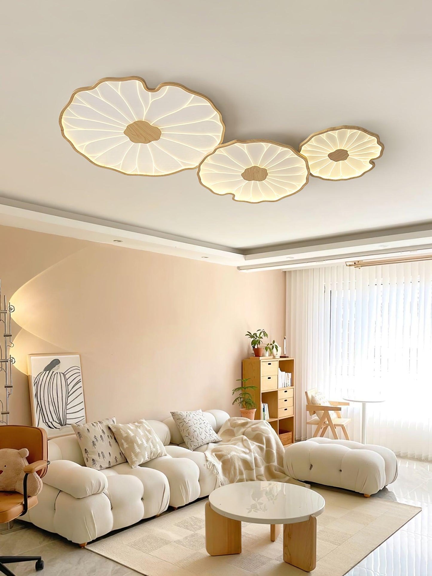 Lotus Leaf Ceiling Lamp | Acrylic | Walnut and Natural Wood