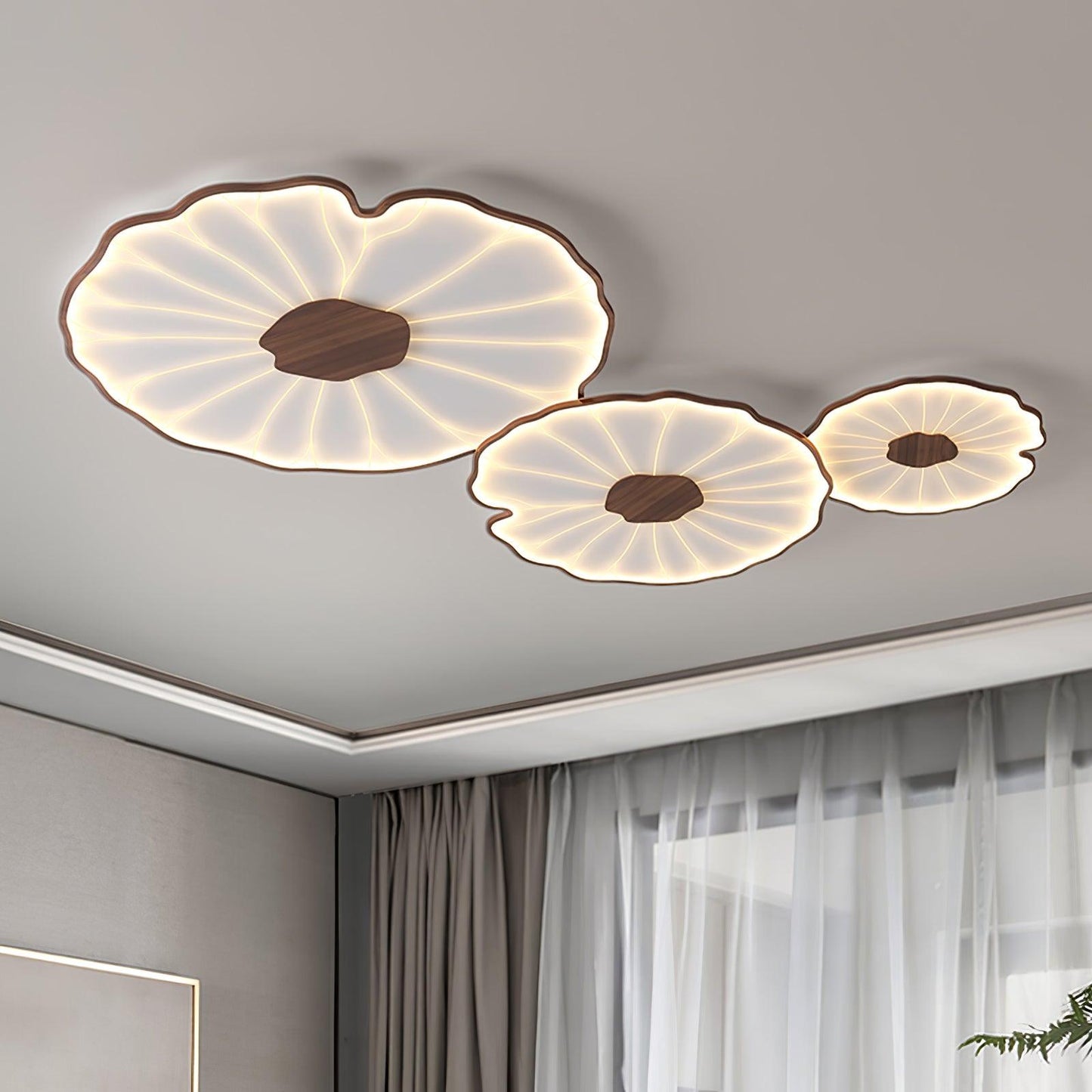 Lotus Leaf Ceiling Lamp | Acrylic | Walnut and Natural Wood