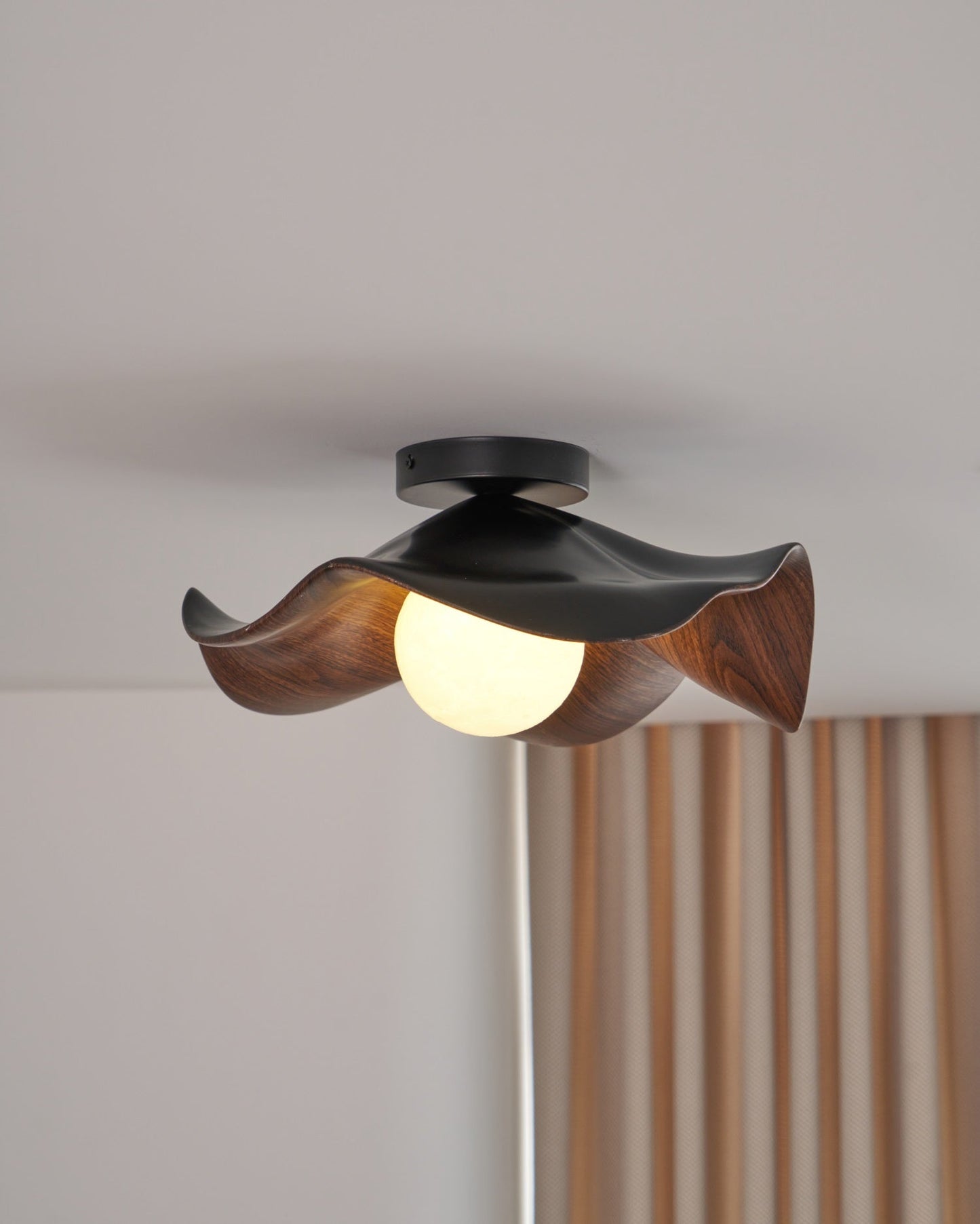 Lotus Leaf Ceiling Lamp | Metal & Resin | White Wood Finish