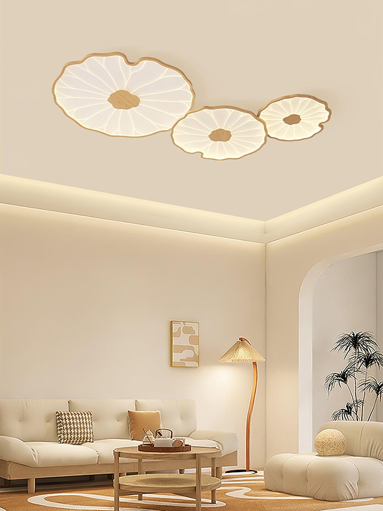 Lotus Leaf Ceiling Lamp | Acrylic | Walnut and Natural Wood