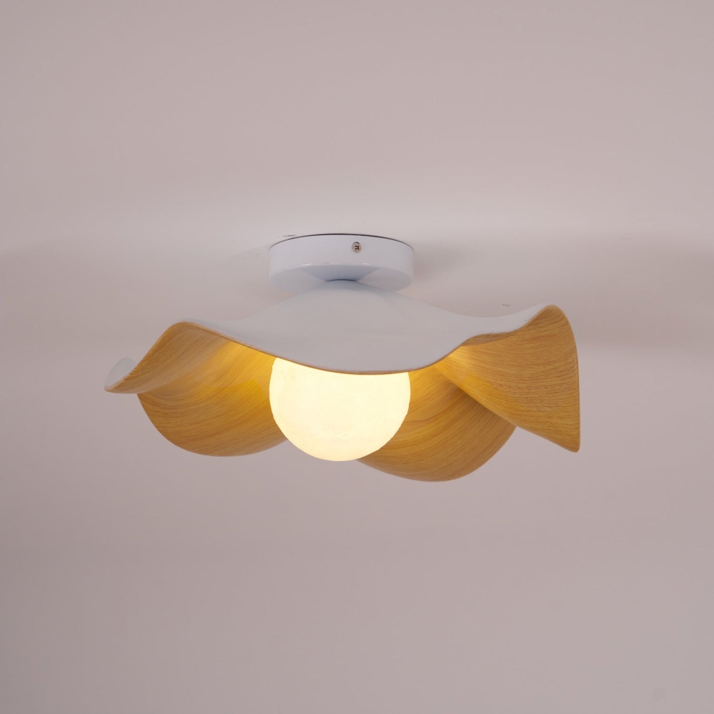 Lotus Leaf Ceiling Lamp | Metal & Resin | White Wood Finish