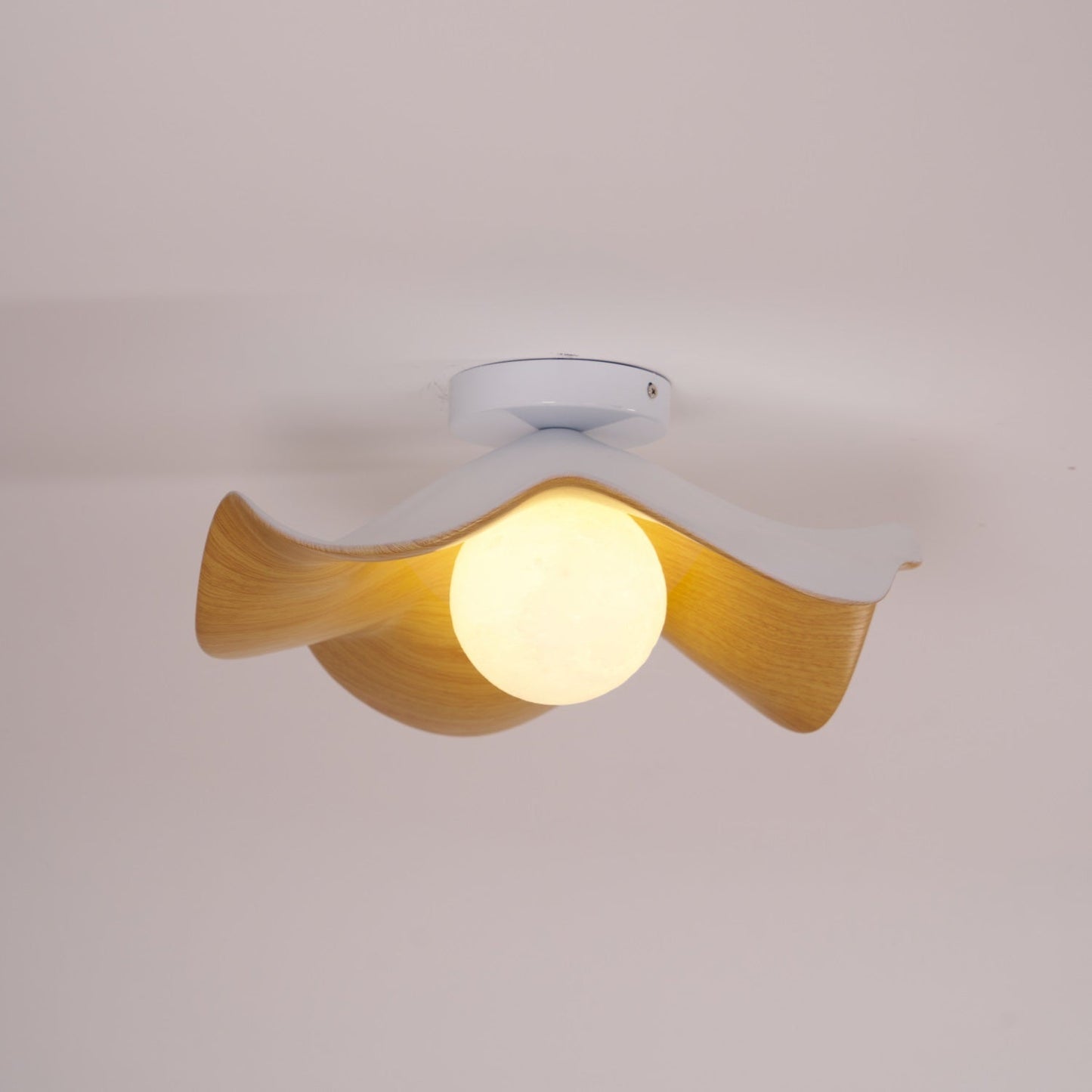 Lotus Leaf Ceiling Lamp | Metal & Resin | White Wood Finish