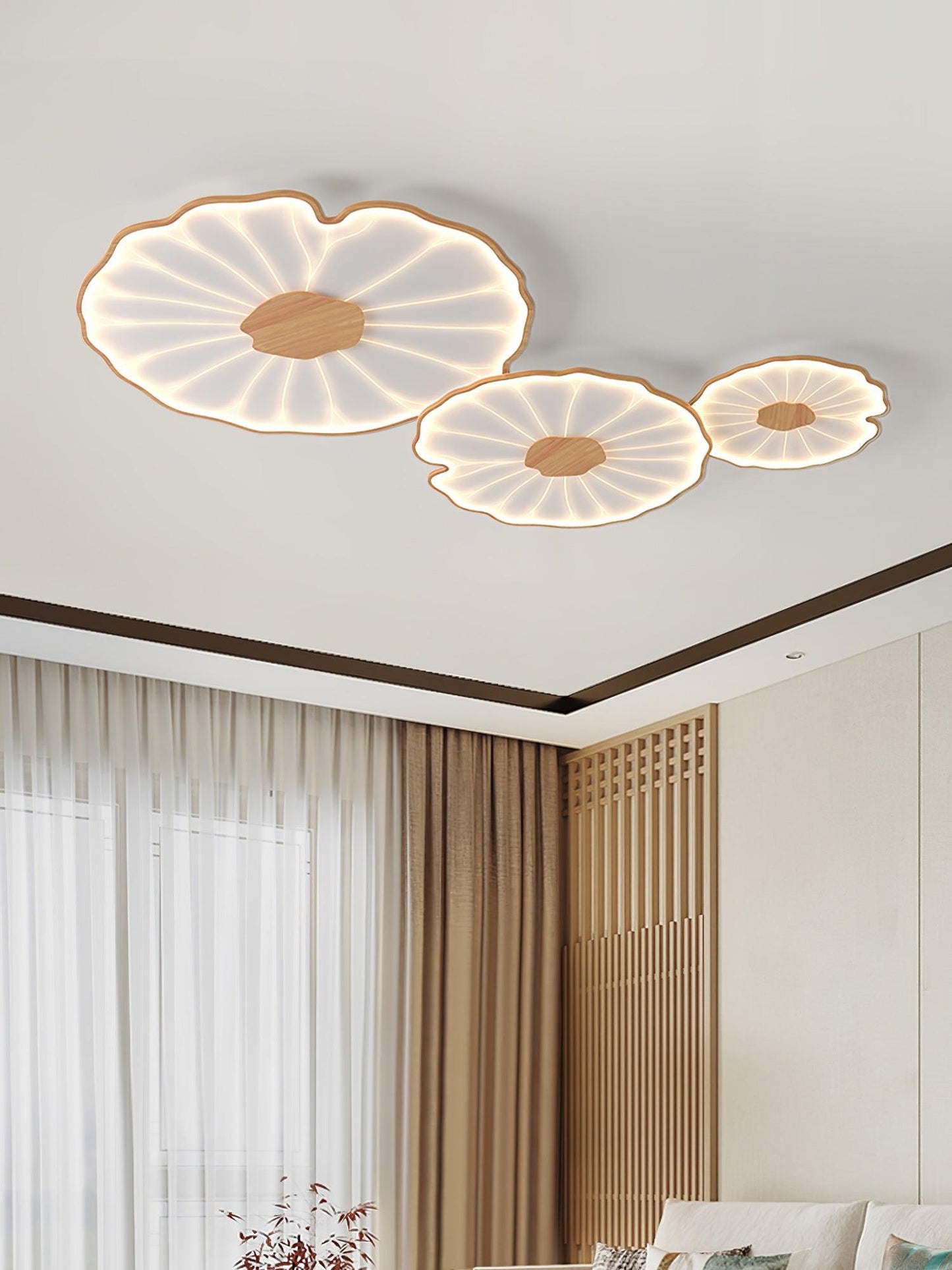 Lotus Leaf Ceiling Lamp | Acrylic | Walnut and Natural Wood