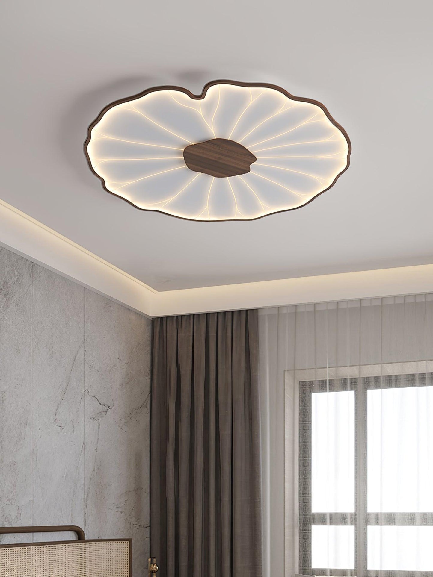 Lotus Leaf Ceiling Lamp | Acrylic | Walnut and Natural Wood
