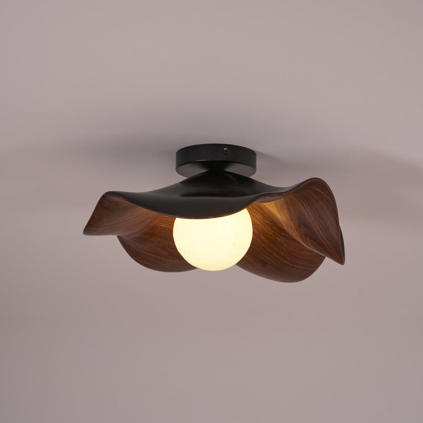 Lotus Leaf Ceiling Lamp | Metal & Resin | White Wood Finish