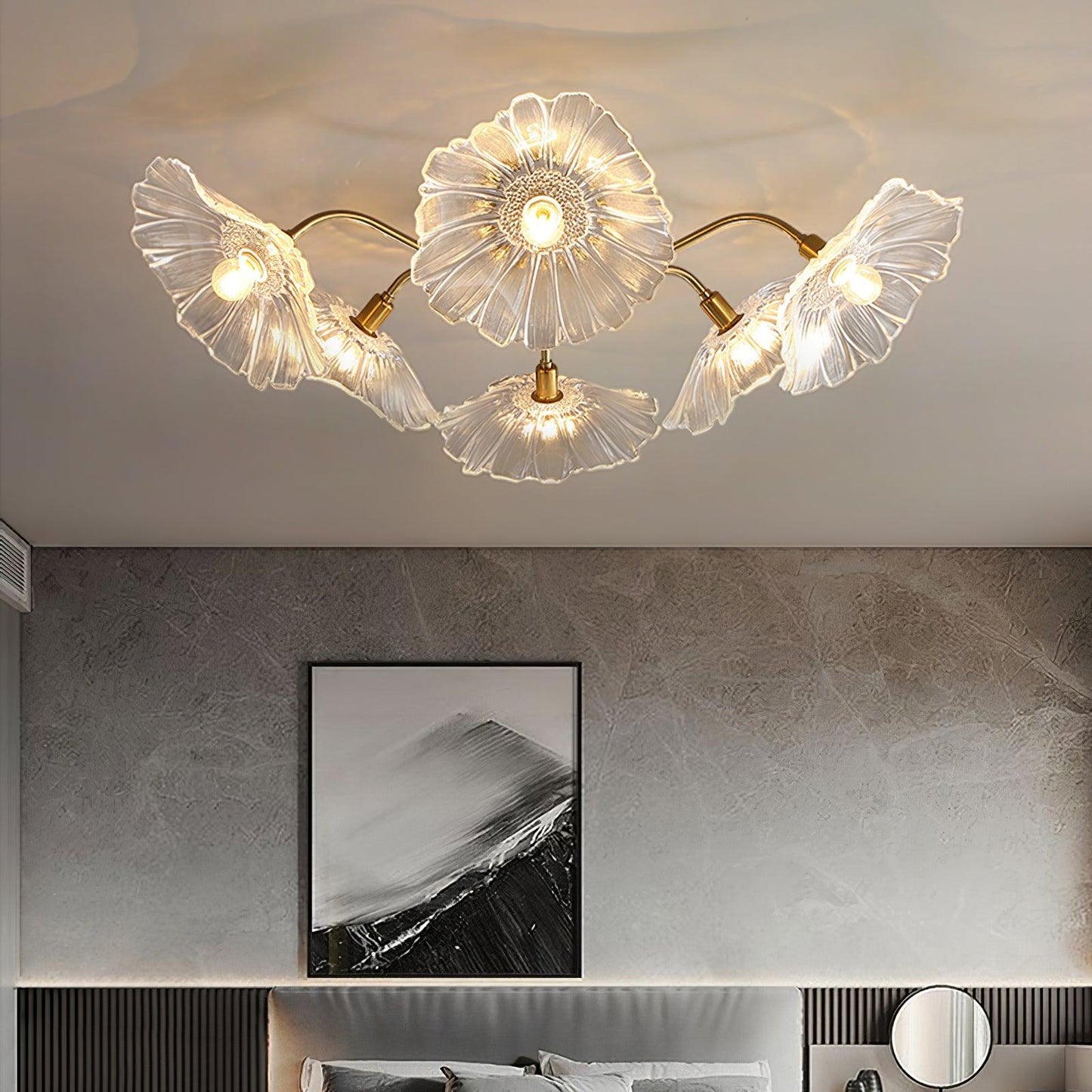 Lotus Leaf Ceiling Lamp | Frosted Glass & Metal | Gold Finish, 3-6 Heads