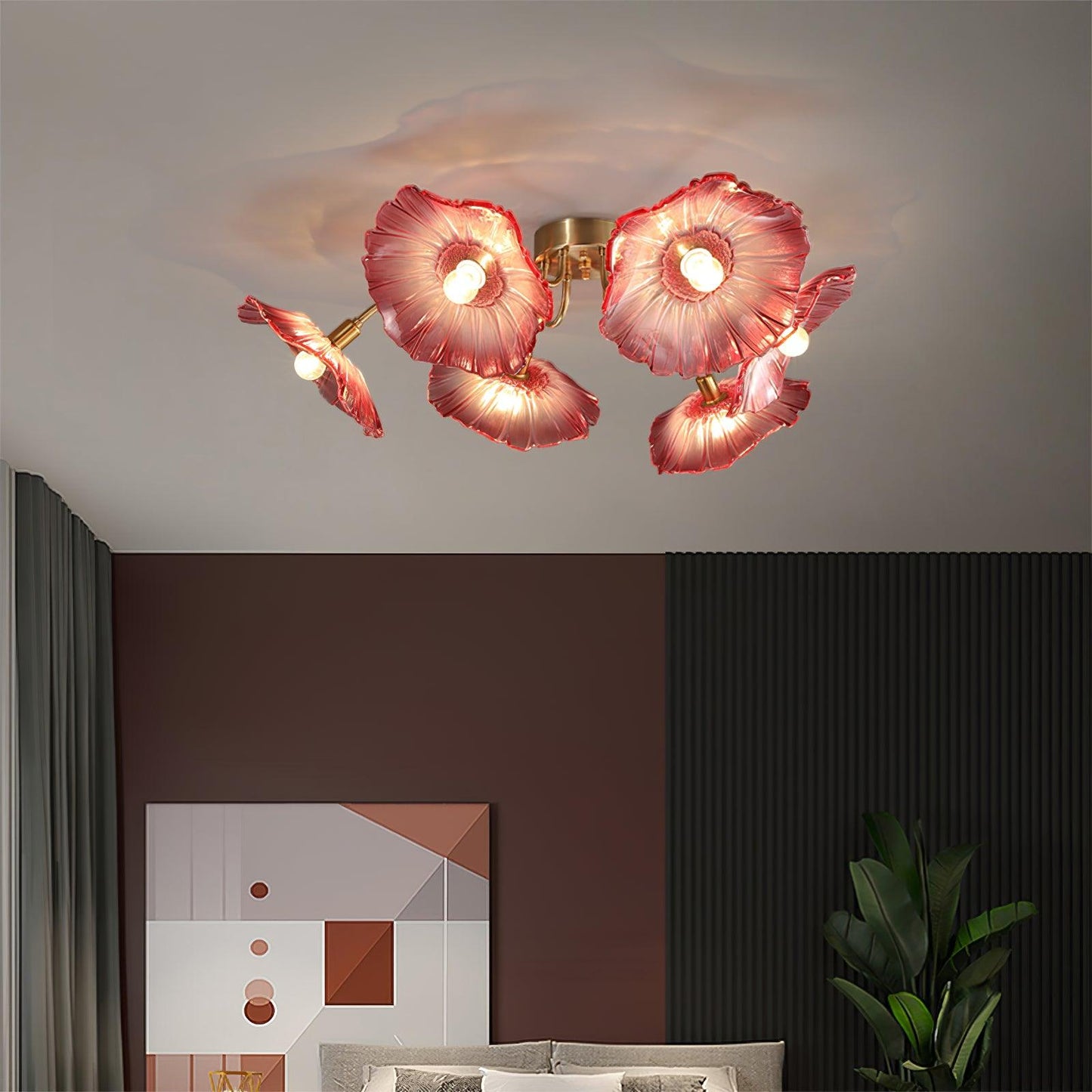 Lotus Leaf Ceiling Lamp | Frosted Glass & Metal | Gold Finish, 3-6 Heads