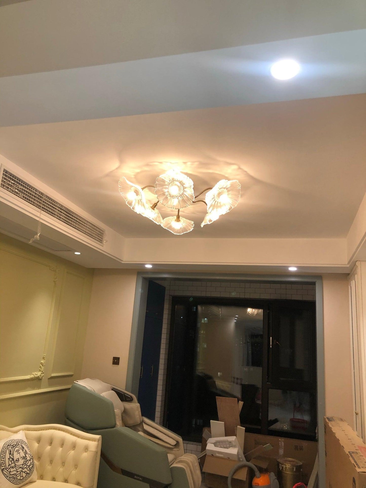 Lotus Leaf Ceiling Lamp | Frosted Glass & Metal | Gold Finish, 3-6 Heads