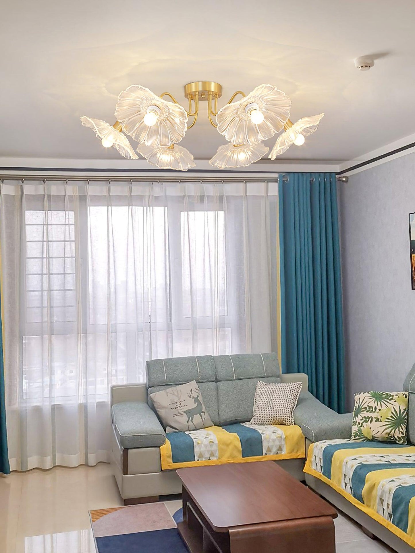 Lotus Leaf Ceiling Lamp | Frosted Glass & Metal | Gold Finish, 3-6 Heads