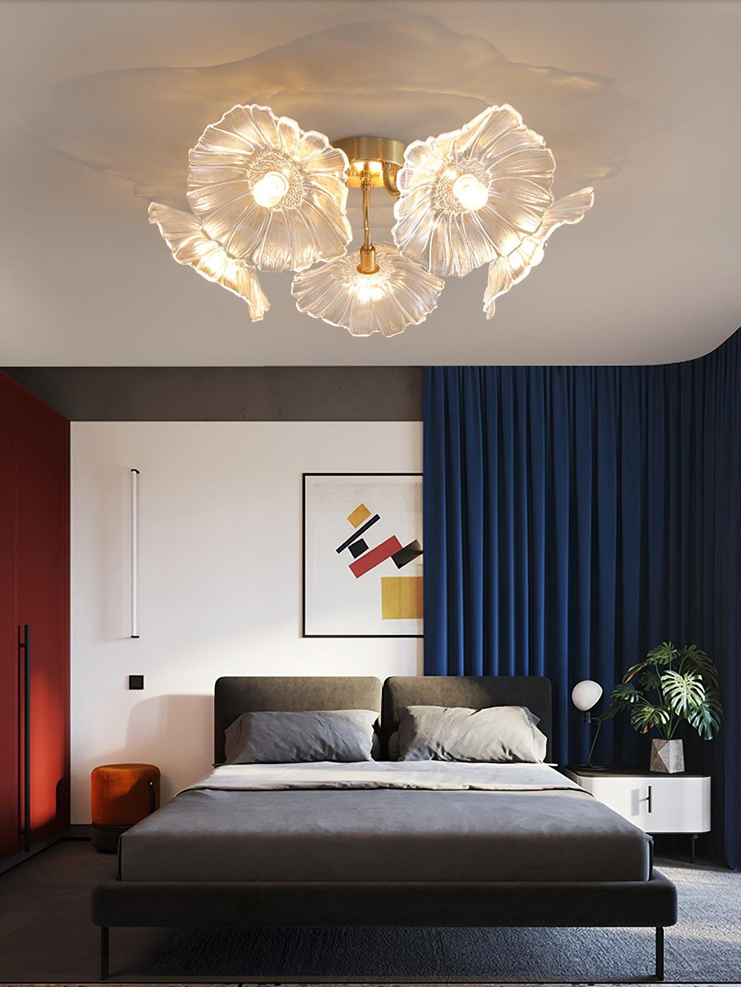 Lotus Leaf Ceiling Lamp | Frosted Glass & Metal | Gold Finish, 3-6 Heads