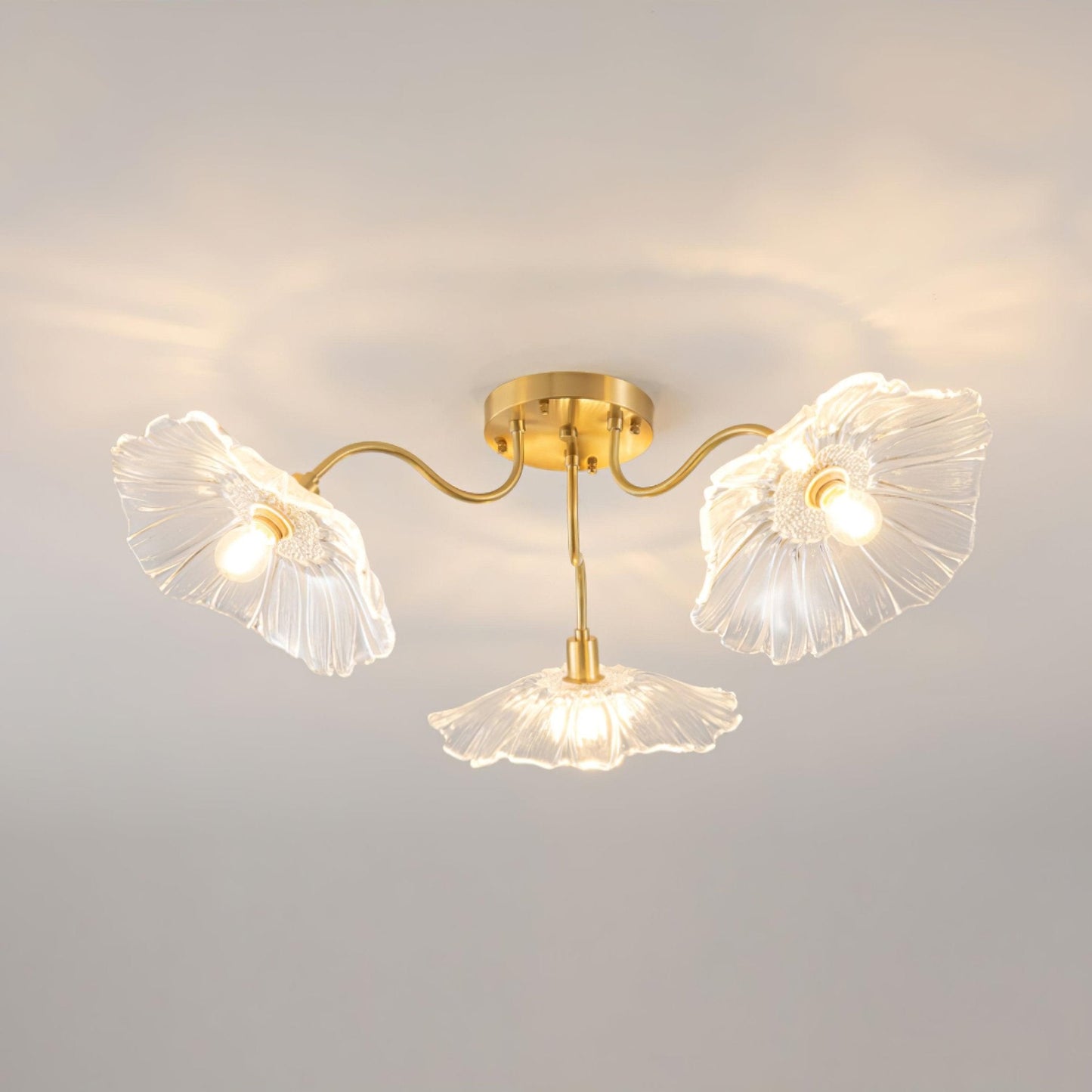 Lotus Leaf Ceiling Lamp | Frosted Glass & Metal | Gold Finish, 3-6 Heads
