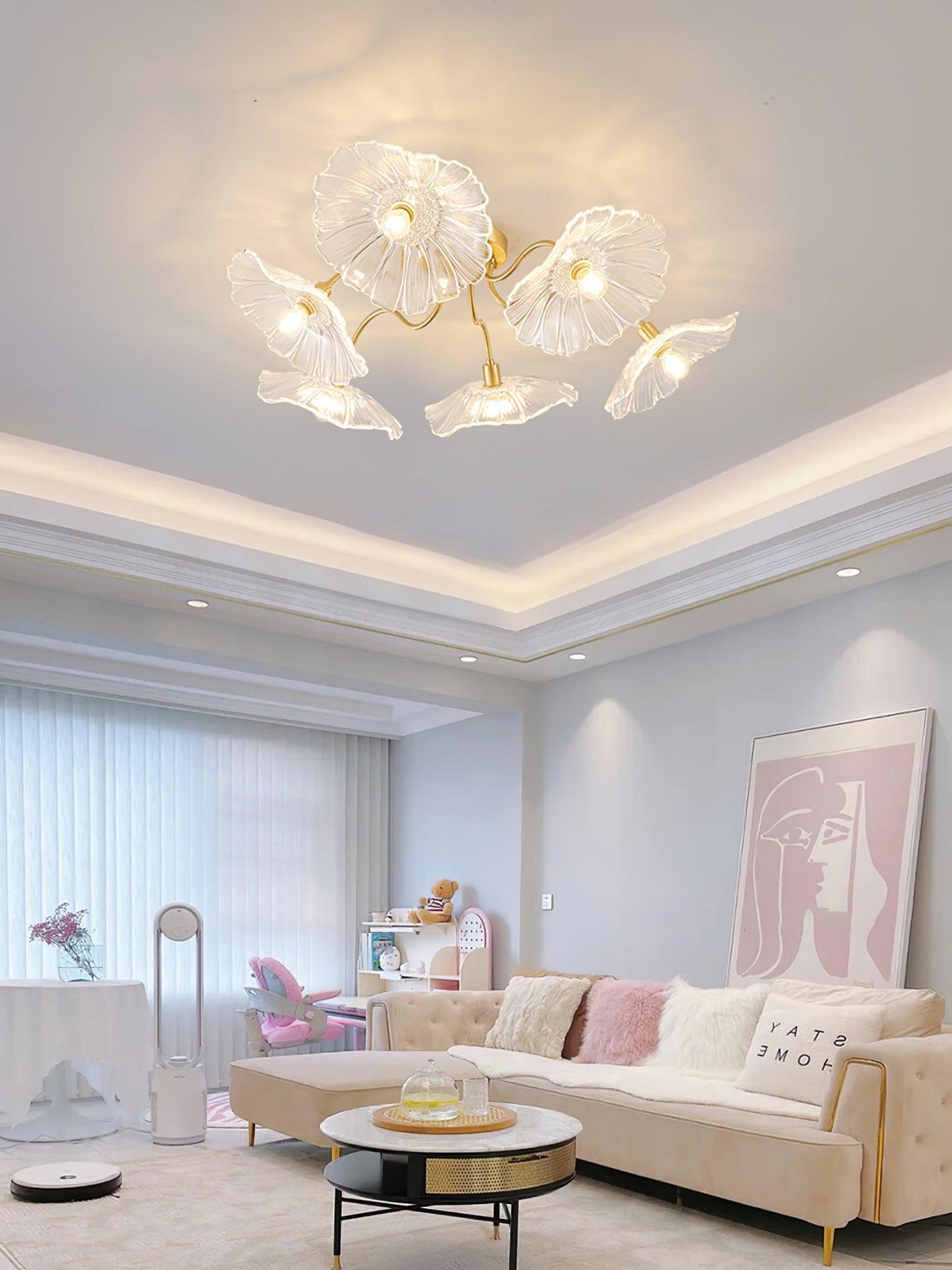 Lotus Leaf Ceiling Lamp | Frosted Glass & Metal | Gold Finish, 3-6 Heads