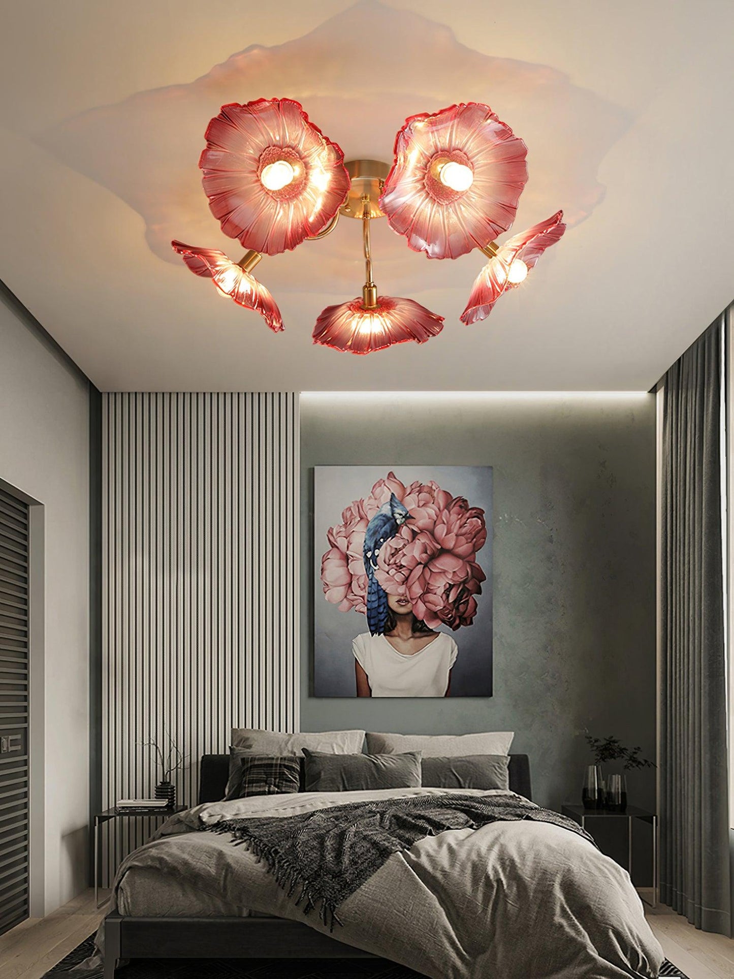 Lotus Leaf Ceiling Lamp | Frosted Glass & Metal | Gold Finish, 3-6 Heads