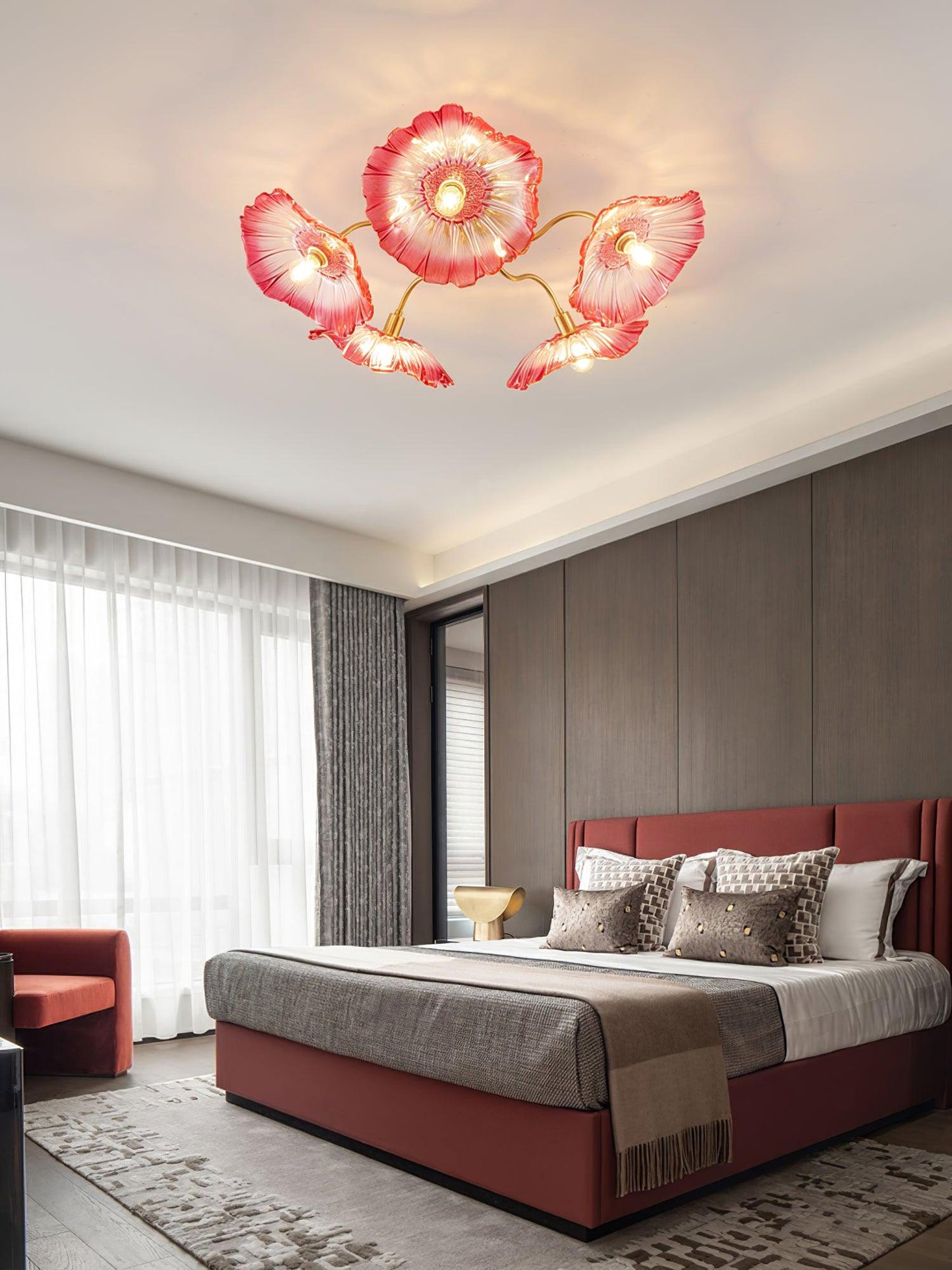 Lotus Leaf Ceiling Lamp | Frosted Glass & Metal | Gold Finish, 3-6 Heads