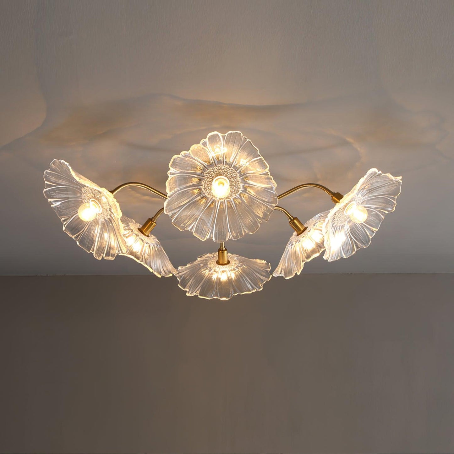 Lotus Leaf Ceiling Lamp | Frosted Glass & Metal | Gold Finish, 3-6 Heads