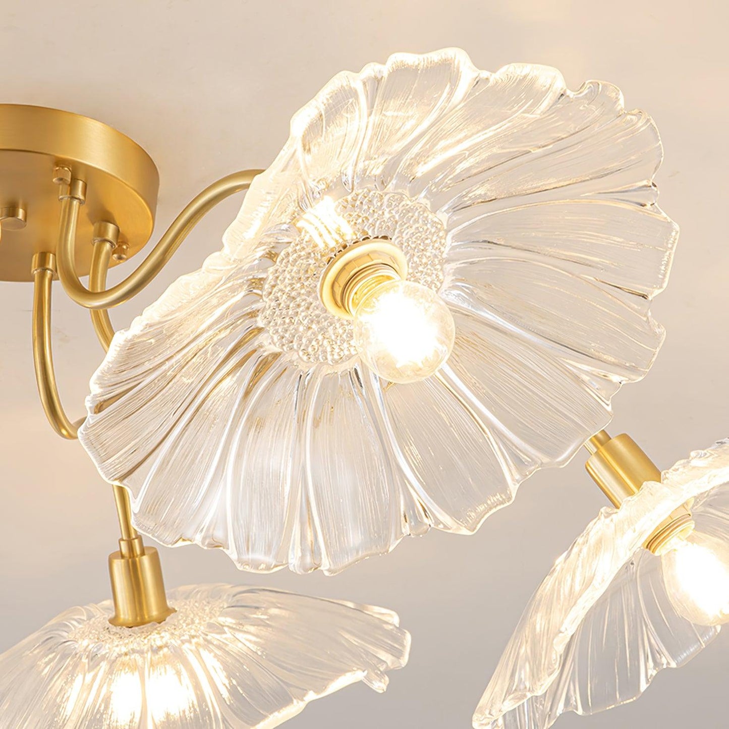Lotus Leaf Ceiling Lamp | Frosted Glass & Metal | Gold Finish, 3-6 Heads