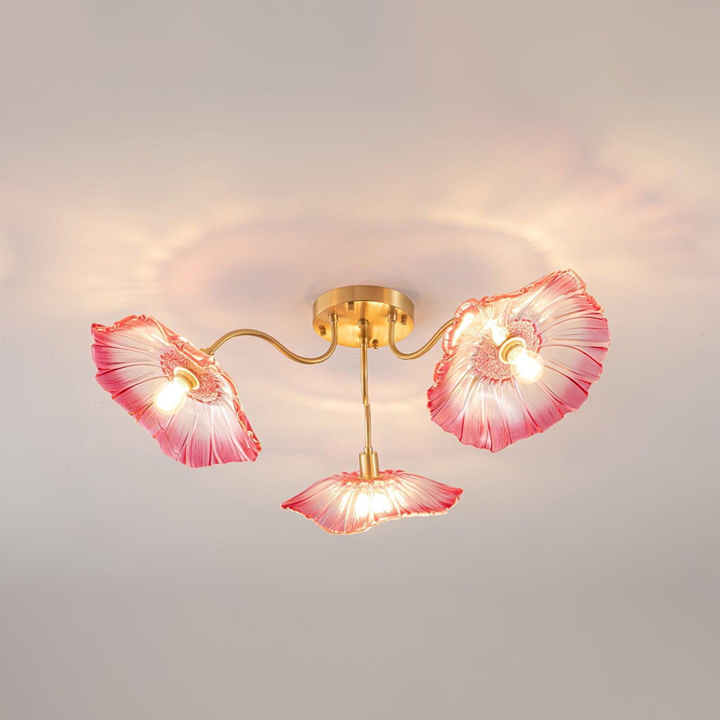 Lotus Leaf Ceiling Lamp | Frosted Glass & Metal | Gold Finish, 3-6 Heads