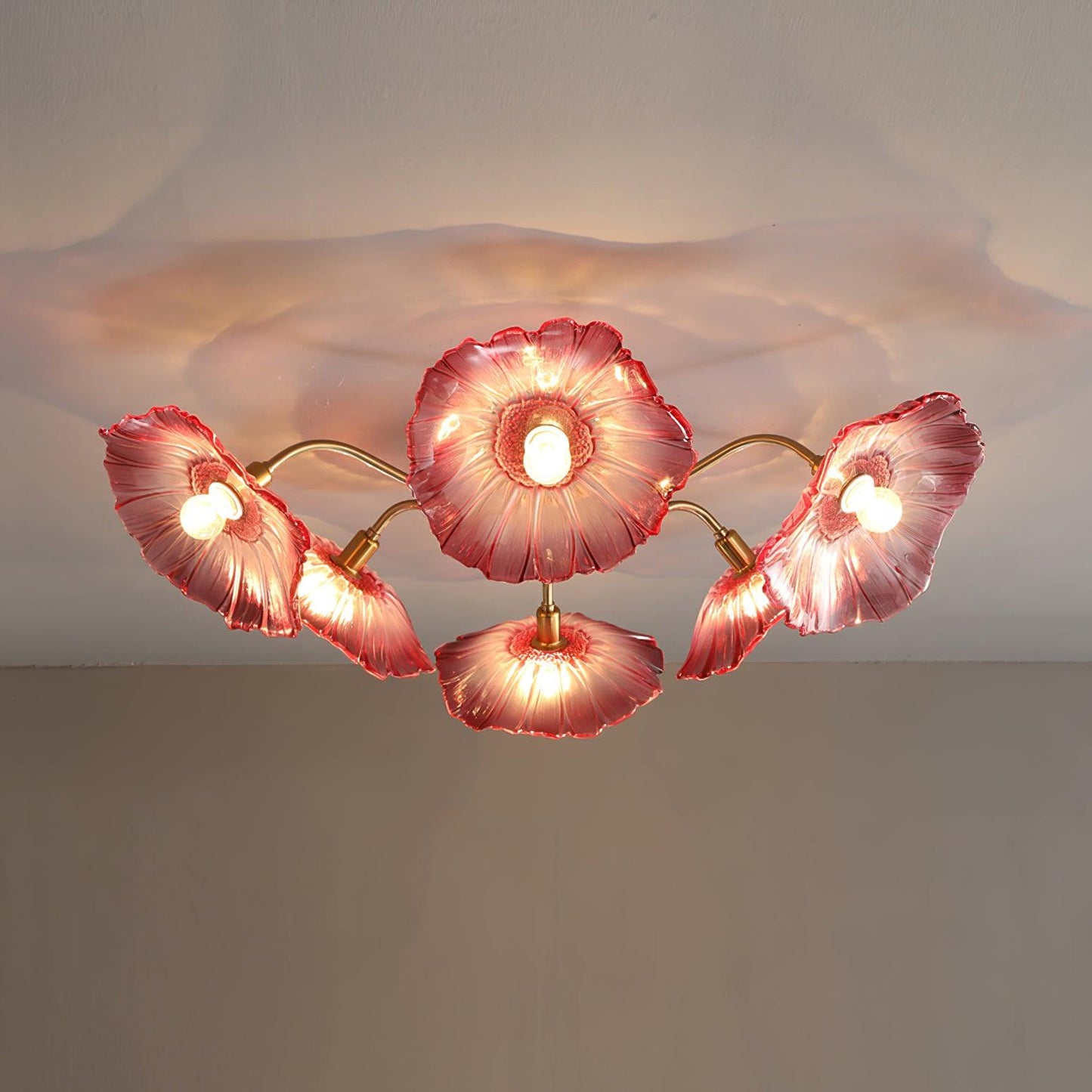 Lotus Leaf Ceiling Lamp | Frosted Glass & Metal | Gold Finish, 3-6 Heads