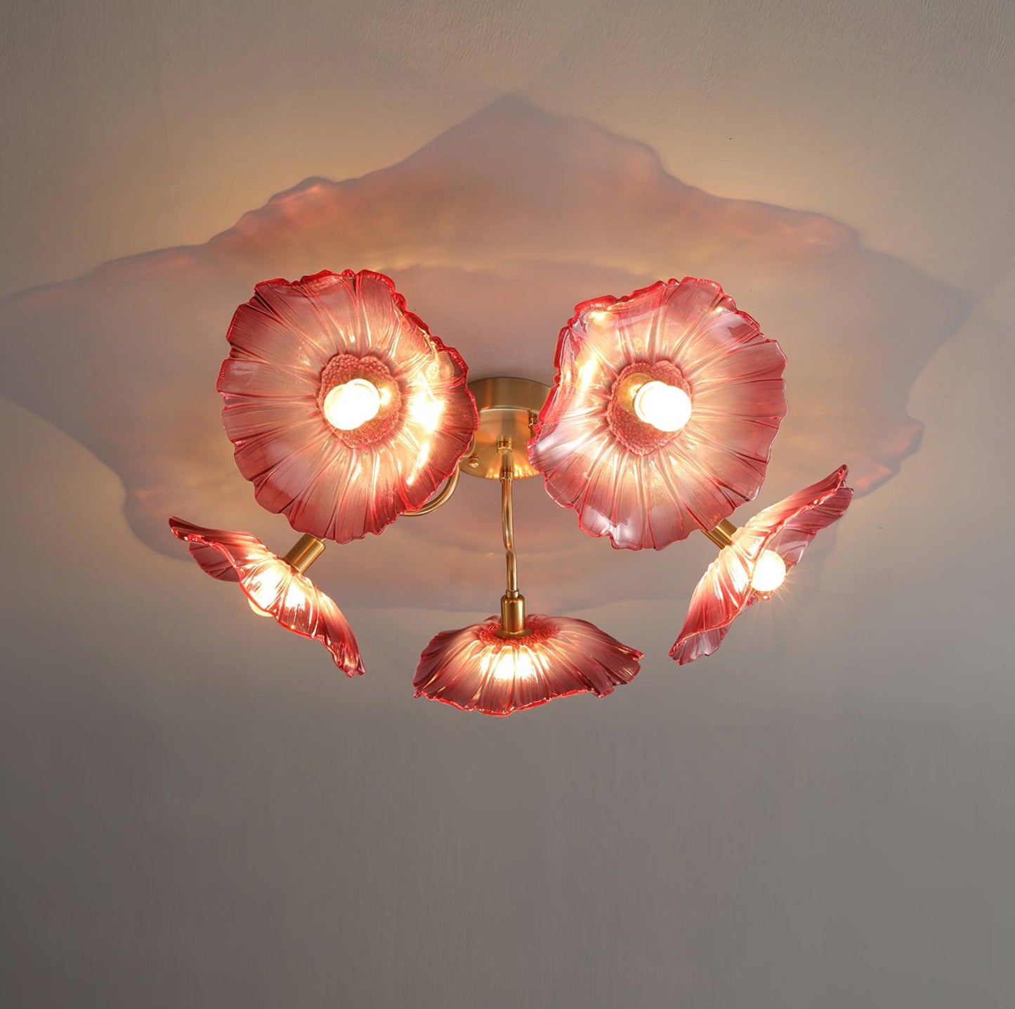 Lotus Leaf Ceiling Lamp | Frosted Glass & Metal | Gold Finish, 3-6 Heads