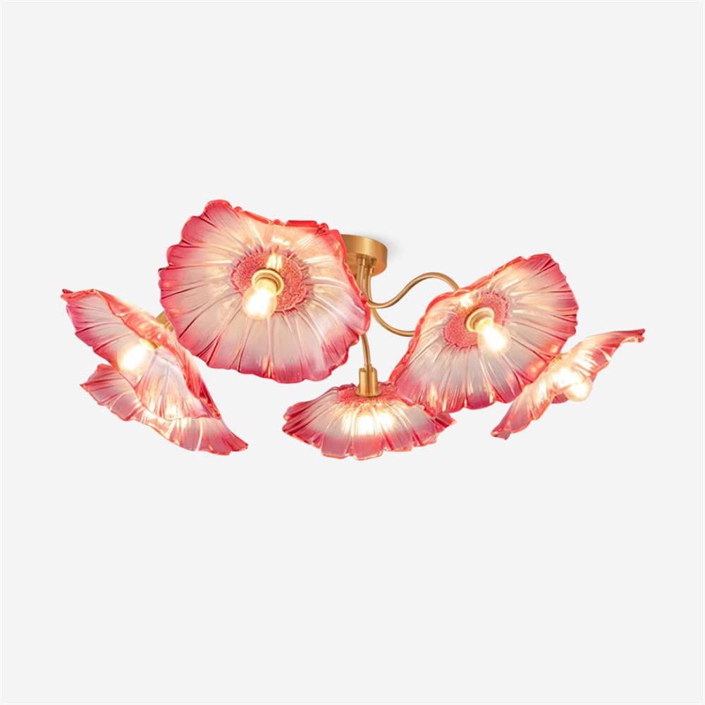 Lotus Leaf Ceiling Lamp | Frosted Glass & Metal | Gold Finish, 3-6 Heads