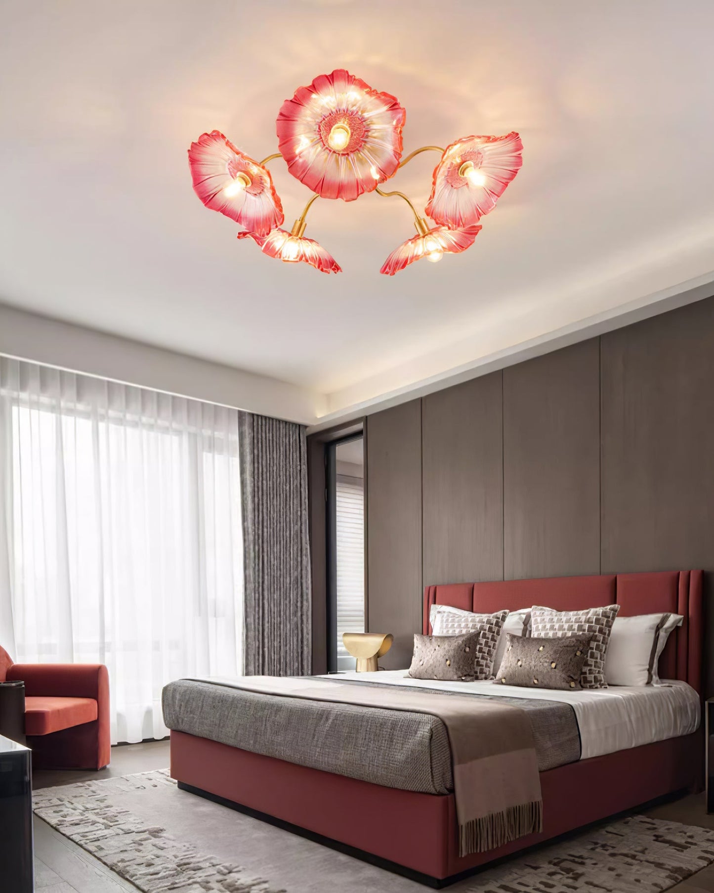 Lotus Leaf Ceiling Lamp | Frosted Glass & Metal | Gold Finish, 3-6 Heads