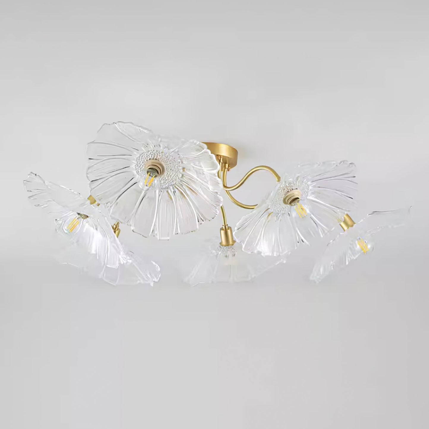 Lotus Leaf Ceiling Lamp | Frosted Glass & Metal | Gold Finish, 3-6 Heads