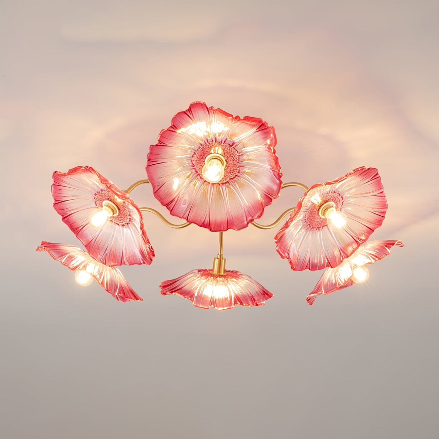 Lotus Leaf Ceiling Lamp | Frosted Glass & Metal | Gold Finish, 3-6 Heads