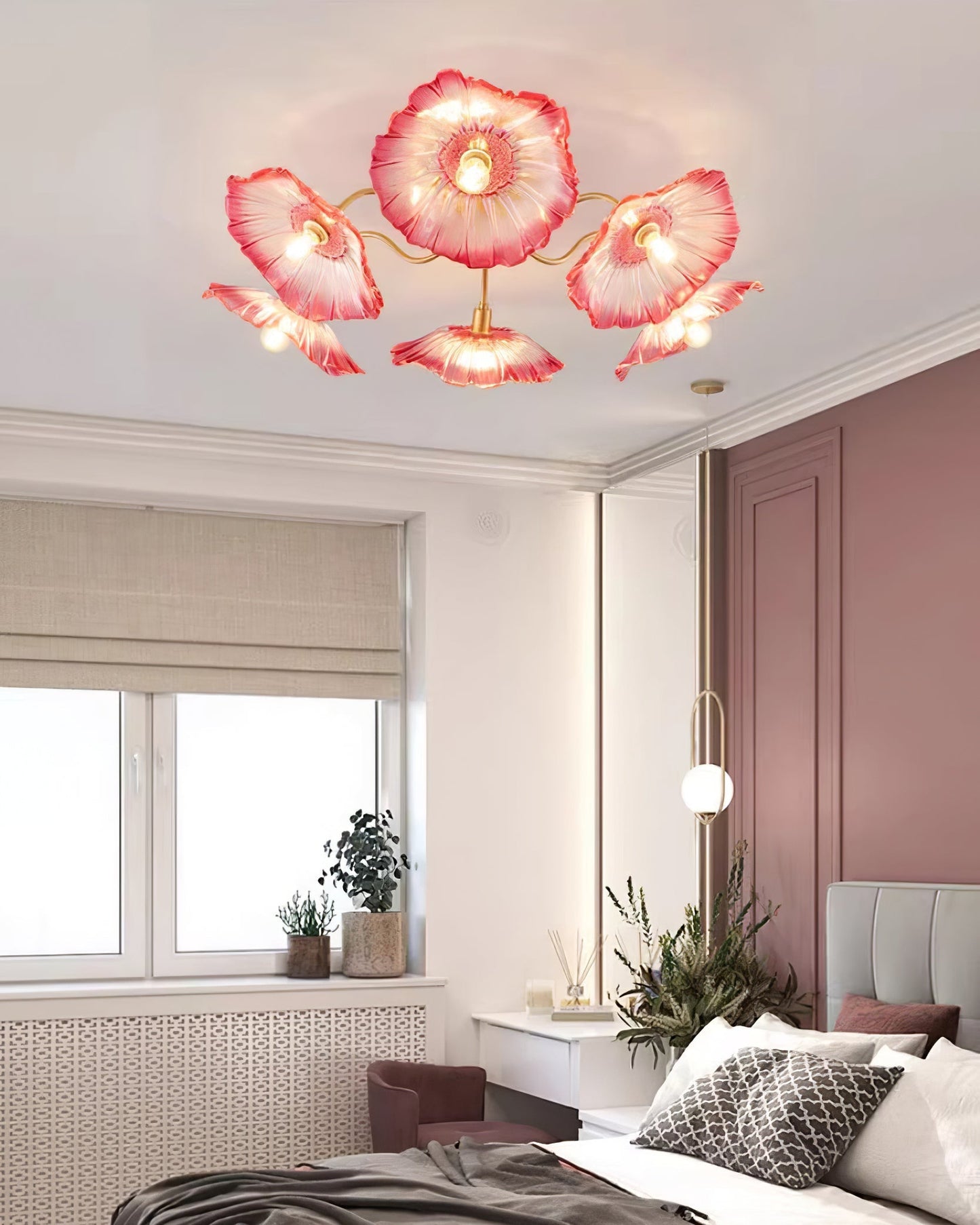 Lotus Leaf Ceiling Lamp | Frosted Glass & Metal | Gold Finish, 3-6 Heads
