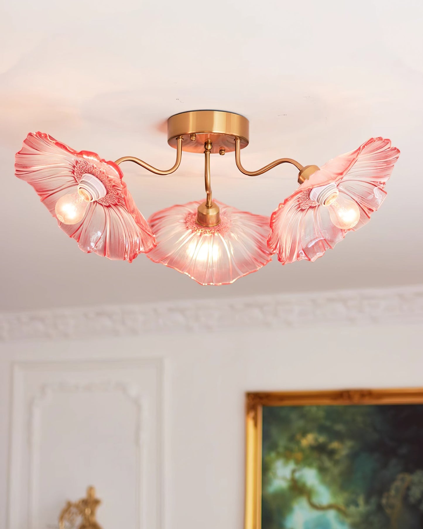 Lotus Leaf Ceiling Lamp | Frosted Glass & Metal | Gold Finish, 3-6 Heads