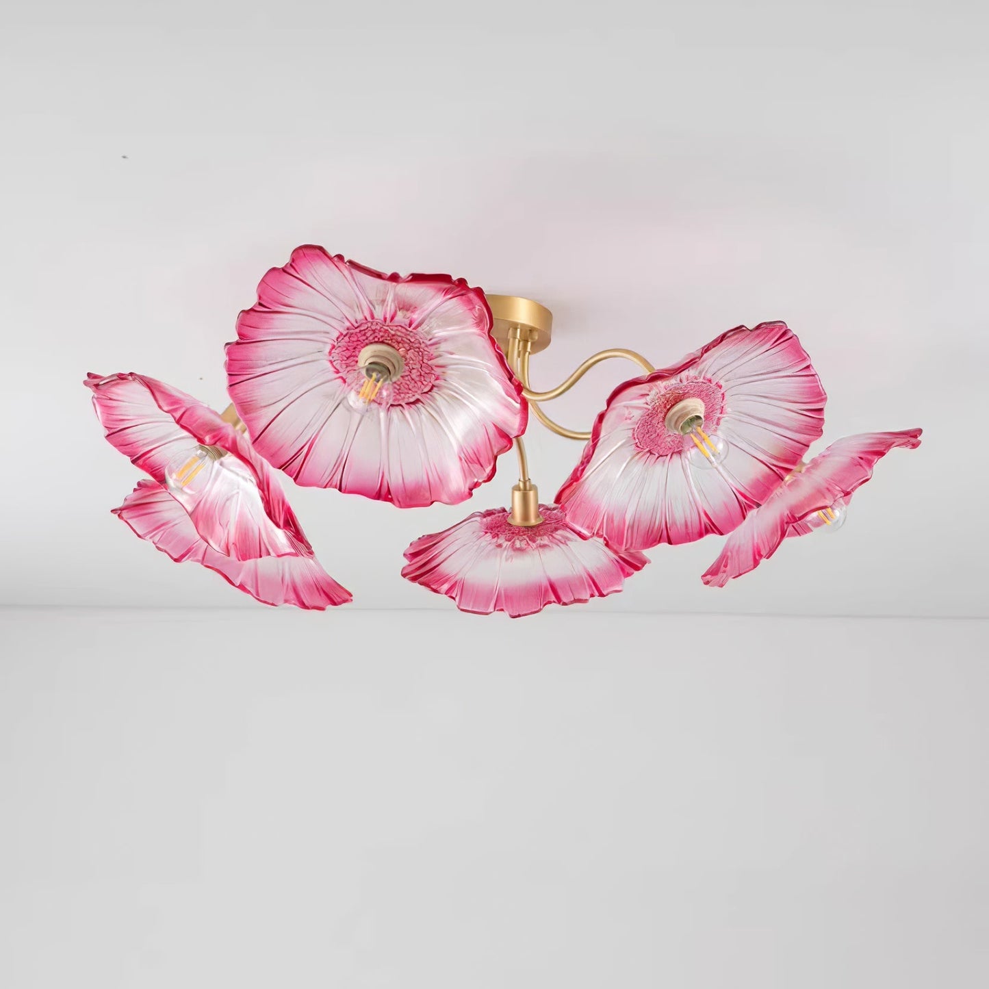 Lotus Leaf Ceiling Lamp | Frosted Glass & Metal | Gold Finish, 3-6 Heads