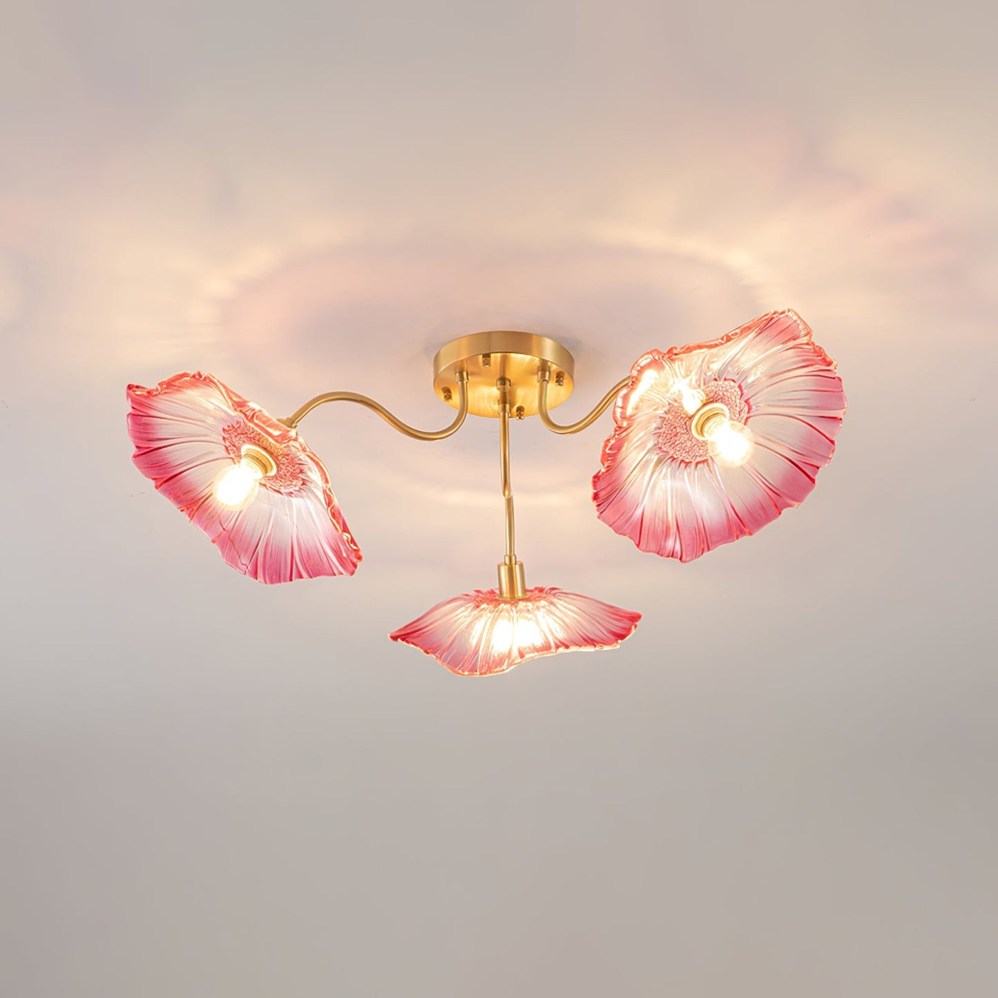 Lotus Leaf Ceiling Lamp | Frosted Glass & Metal | Gold Finish, 3-6 Heads
