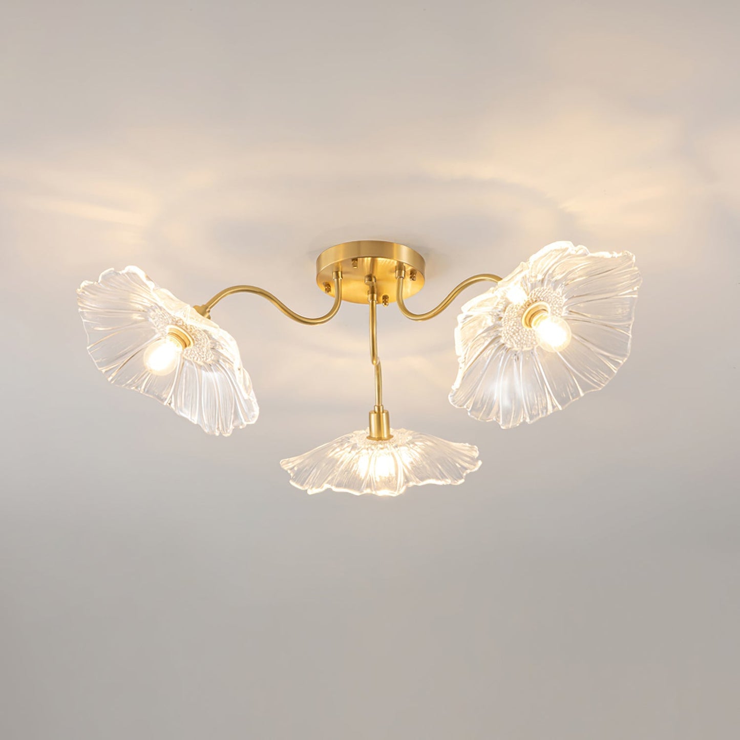 Lotus Leaf Ceiling Lamp | Frosted Glass & Metal | Gold Finish, 3-6 Heads
