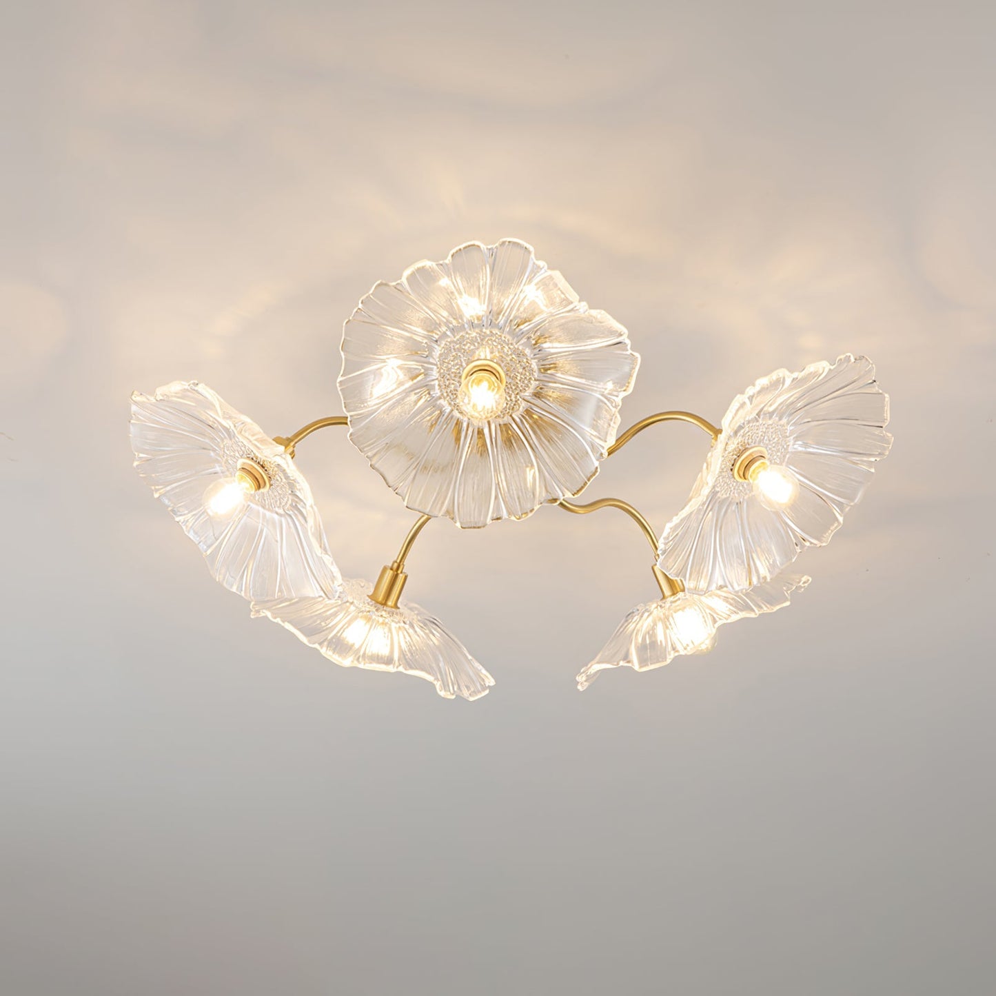 Lotus Leaf Ceiling Lamp | Frosted Glass & Metal | Gold Finish, 3-6 Heads