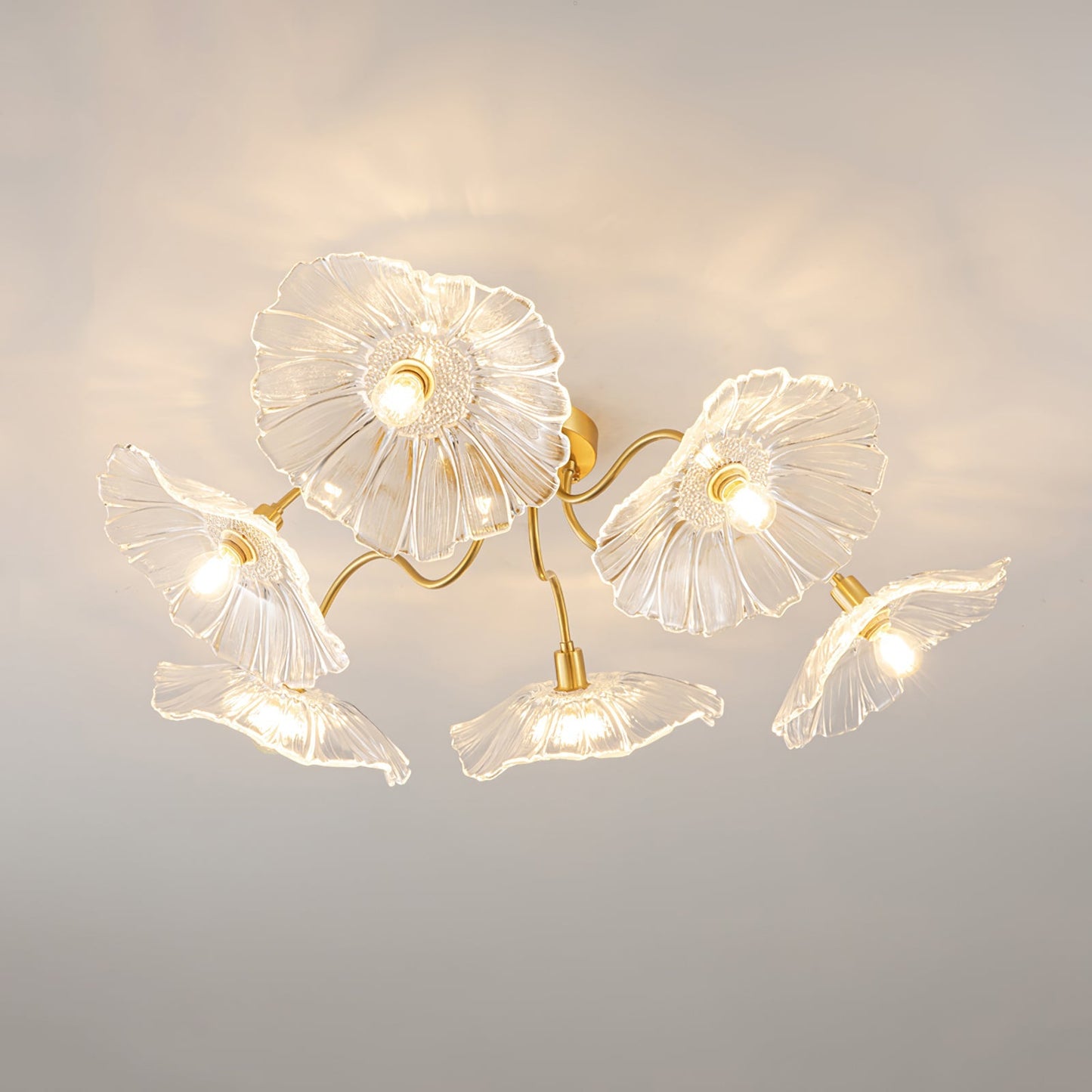 Lotus Leaf Ceiling Lamp | Frosted Glass & Metal | Gold Finish, 3-6 Heads