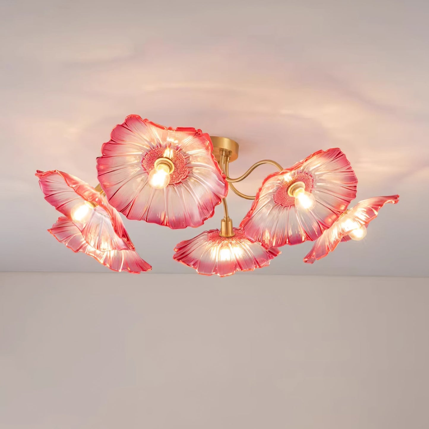 Lotus Leaf Ceiling Lamp | Frosted Glass & Metal | Gold Finish, 3-6 Heads