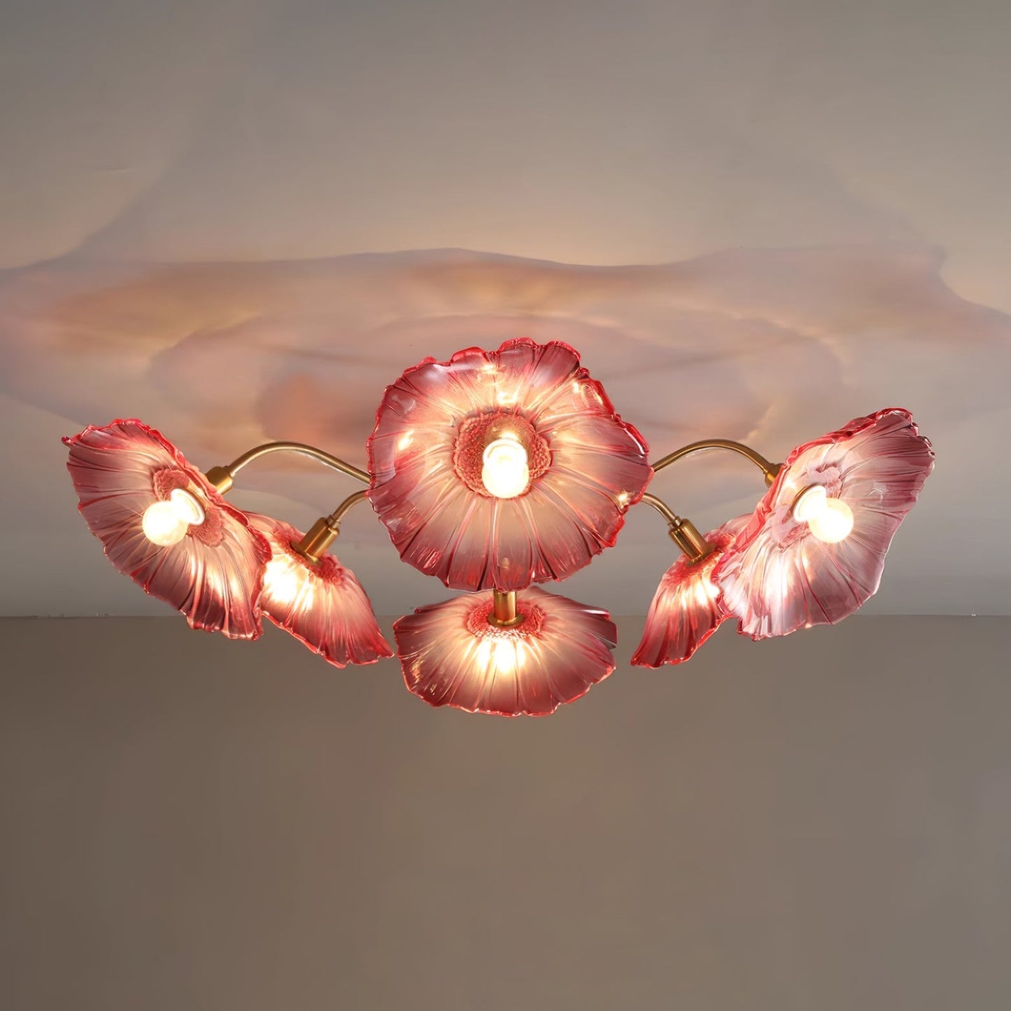 Lotus Leaf Ceiling Lamp | Frosted Glass & Metal | Gold Finish, 3-6 Heads