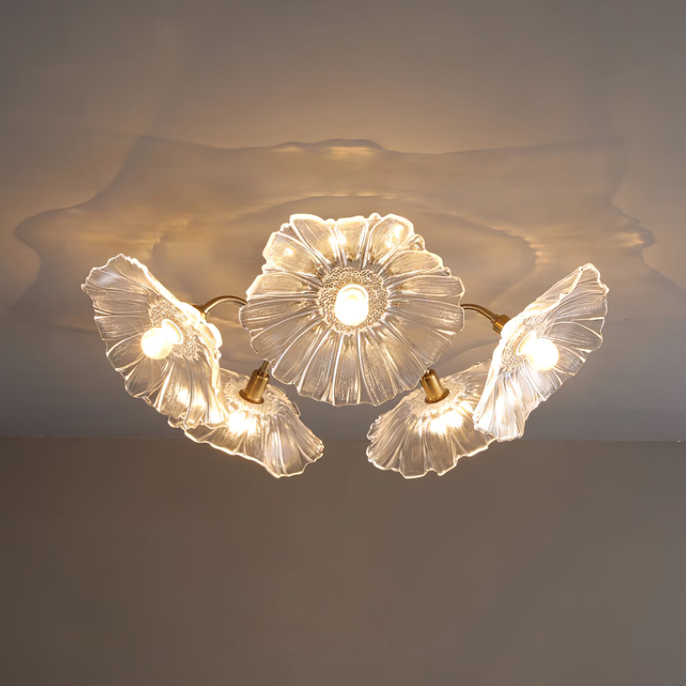 Lotus Leaf Ceiling Lamp | Frosted Glass & Metal | Gold Finish, 3-6 Heads