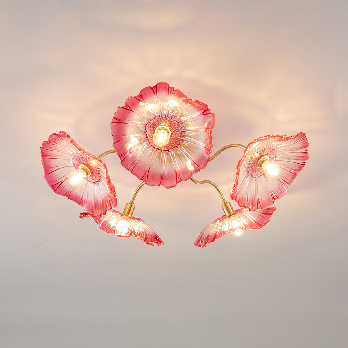 Lotus Leaf Ceiling Lamp | Frosted Glass & Metal | Gold Finish, 3-6 Heads